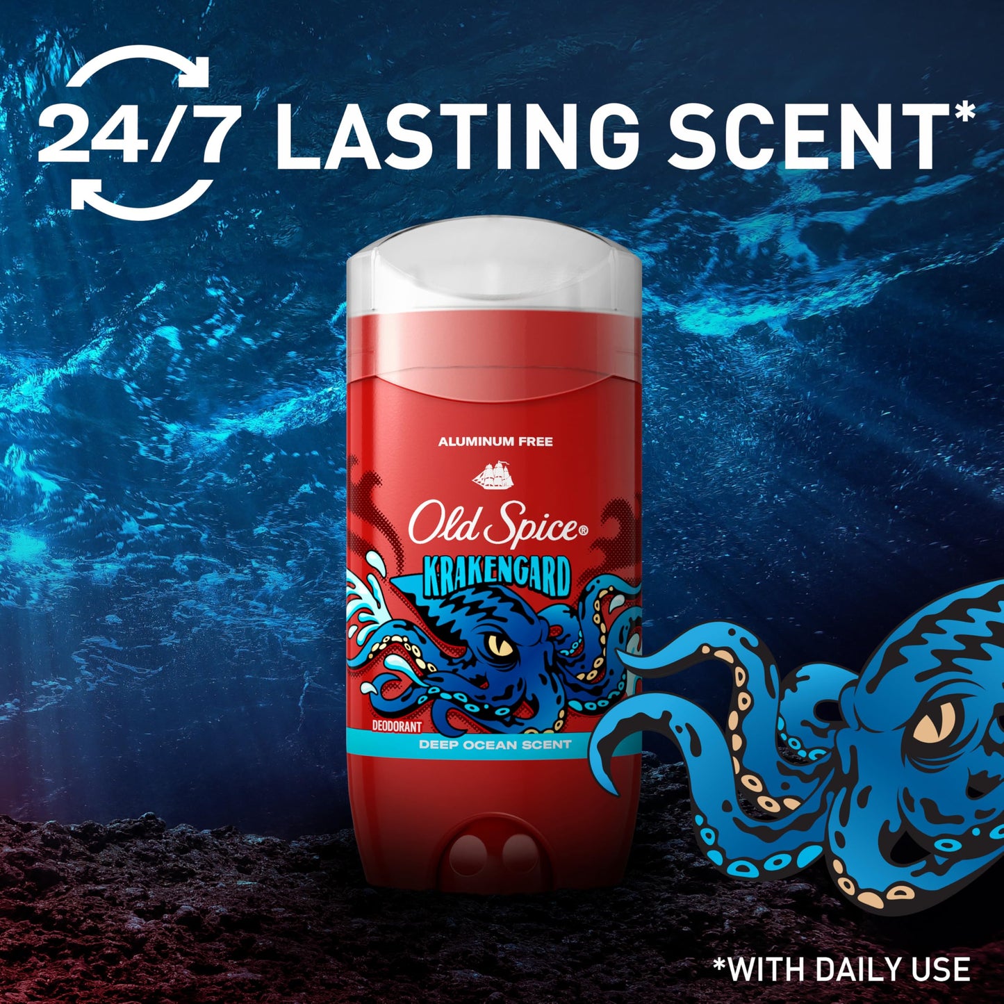 Old Spice Aluminum Free Deodorant for Men, 24/7 Odor Protection, 24/7 Freshness & Lasting Scent, Krakengard Scent, 3.0 oz (Pack of 3)