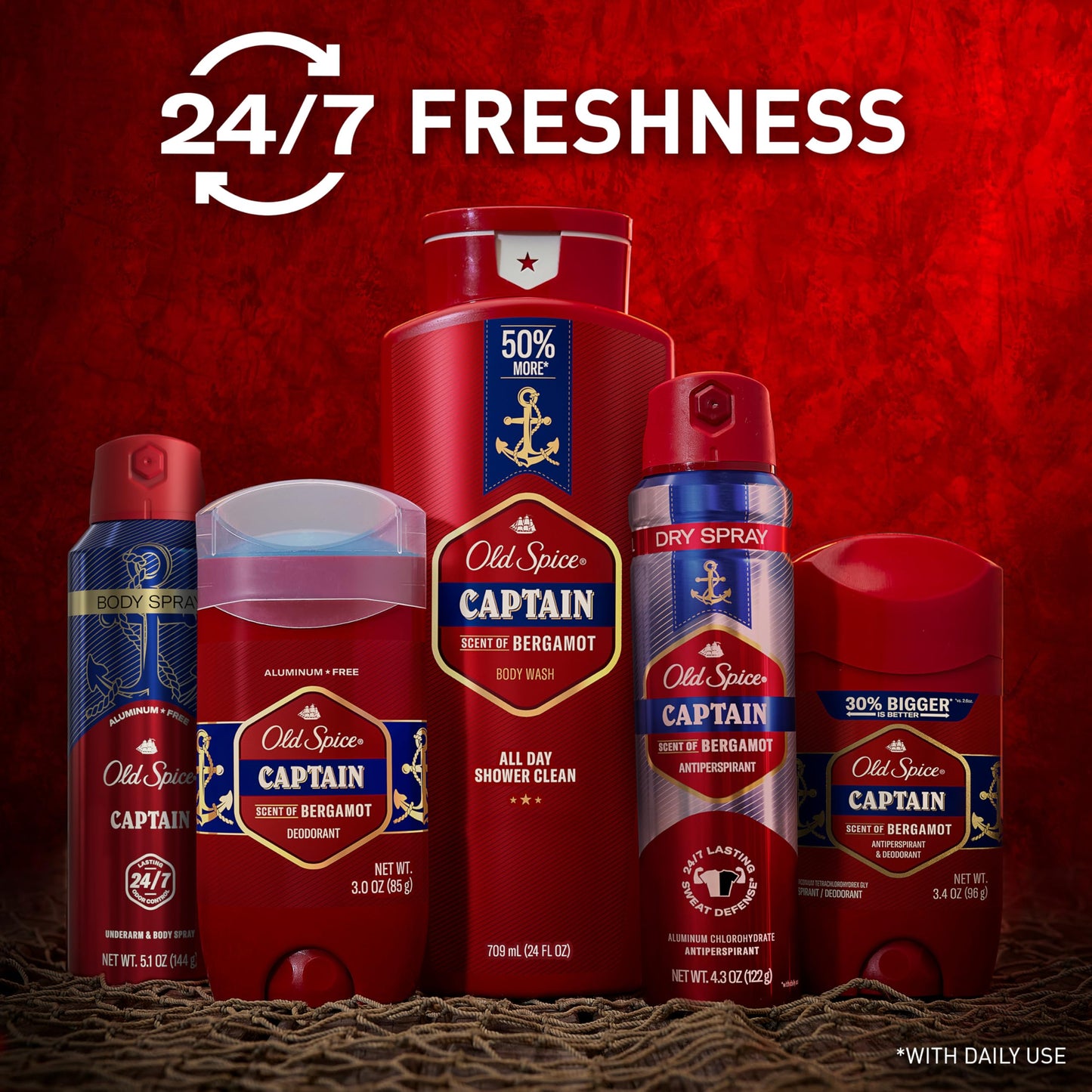 Old Spice Antiperspirant Deodorant for Men, 24/7 Sweat & Odor Protection, 24/7 Lasting Freshness, Invisible Solid, Captain with Bergamot Scent, 2.6 oz (Pack of 6)